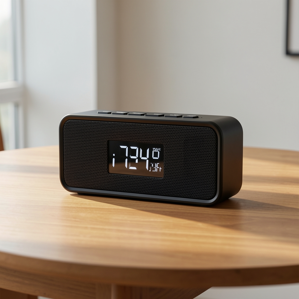 Masaüstünde duran modern dijital DAB+ radyo alıcısı cihazı fotoğrafı