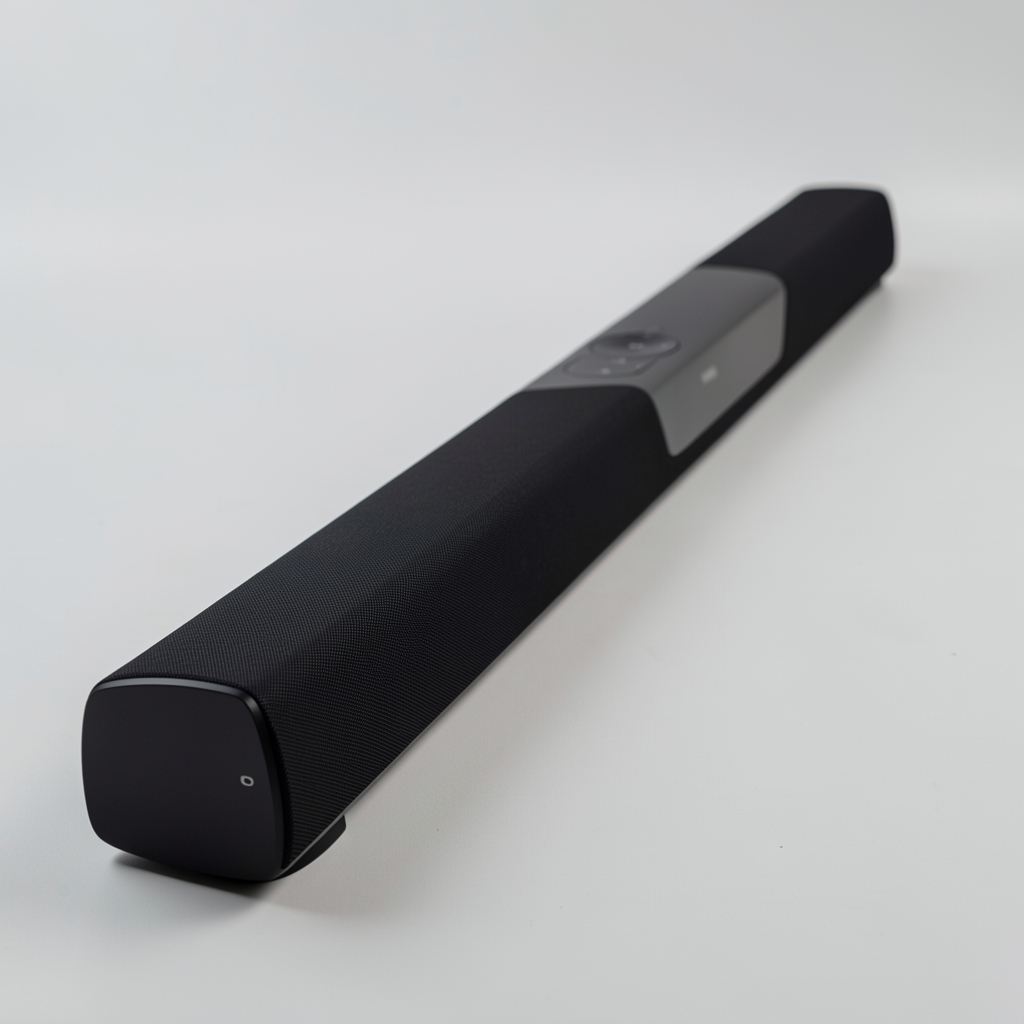 Samsung HW-Q990C soundbar siyah renk, uzun ince tasarım, arka perspektif