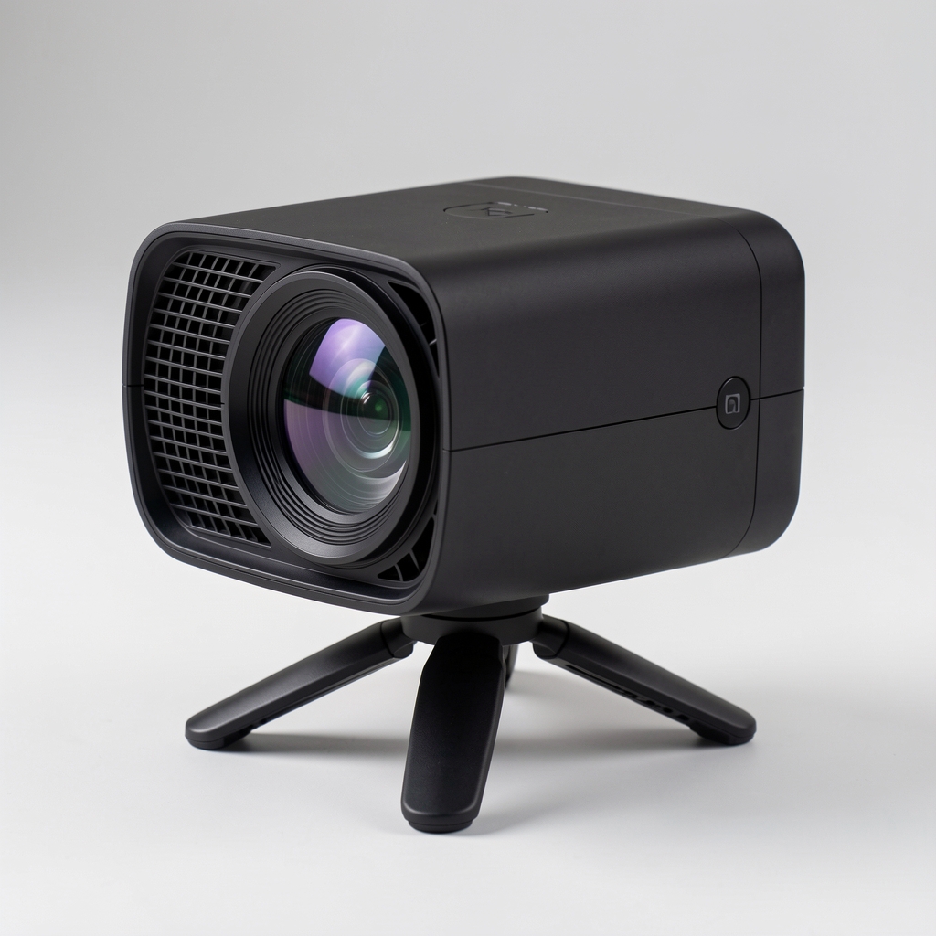 Xiaomi 4K lazer projektör kompakt siyah kasa ve ayarlanabilir ayak