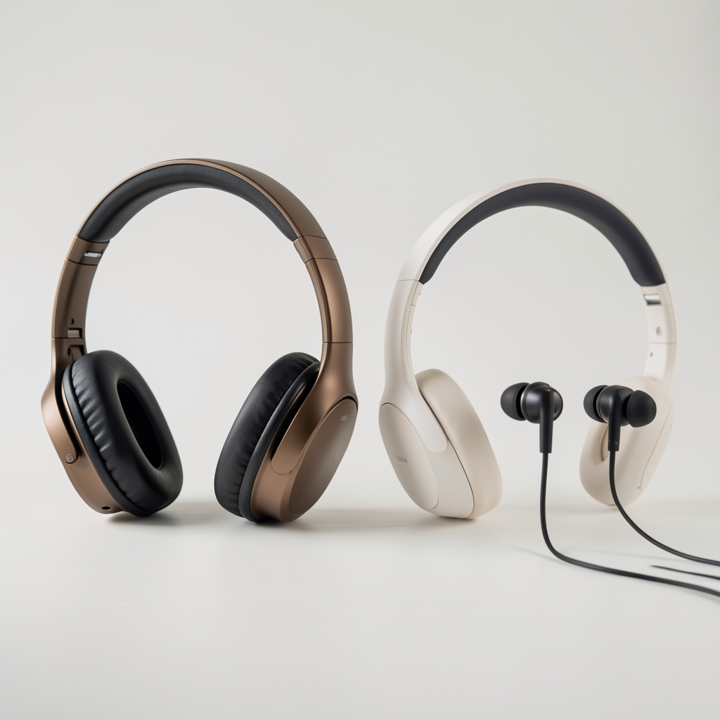 Farklı tipte kablosuz kulaklıklar: over-ear, on-ear ve in-ear modeller yan yana